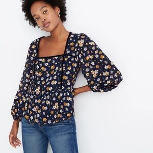 Madewell Velvet-Trimmed Square-Neck Top in Petal Party